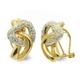 Pendientes oro bicolor 18k mujer corazón calado circonitas entrelazad