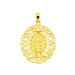 Medalla oro 18k Virgen Milagrosa 27mm. borde motivos tallados [AC1015]