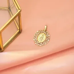 Medalla oro 18k Virgen Milagrosa 27mm. borde motivos tallados [AC1015]