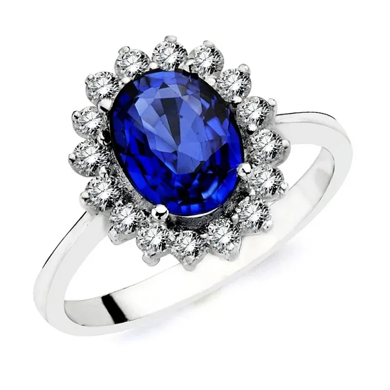 Sortija oro blanco 18k zafiro brillantes 0,56ct. [AB2839]