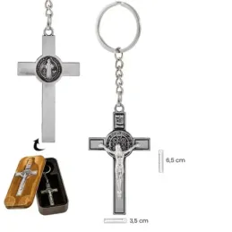 San Benito Llavero metálico de 6.5 cm. y 3.5 cm. de ancho Cristo en r