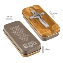 San Benito Llavero metálico de 6.5 cm. y 3.5 cm. de ancho Cristo en r