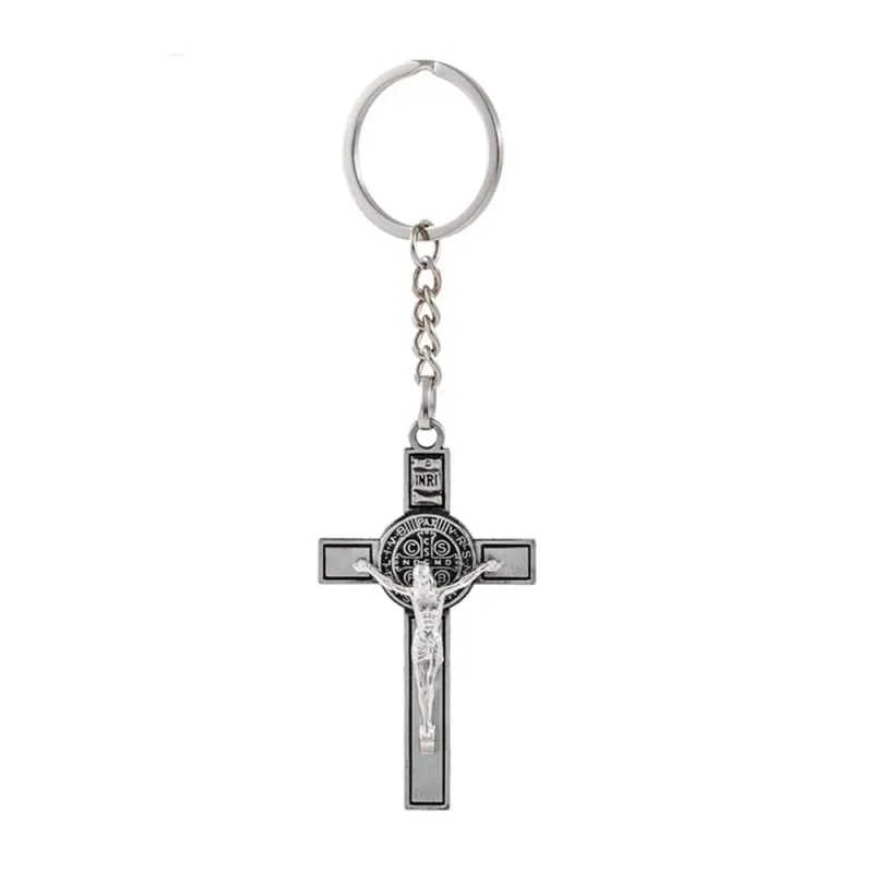 San Benito Llavero metálico de 6.5 cm. y 3.5 cm. de ancho Cristo en r