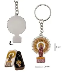Virgen del Pilar Llavero metálico de 5.5 cm. con estuche de lata patr