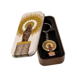 Virgen del Pilar Llavero metálico de 5.5 cm. con estuche de lata patr