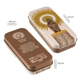 Virgen del Pilar Llavero metálico de 5.5 cm. con estuche de lata patr