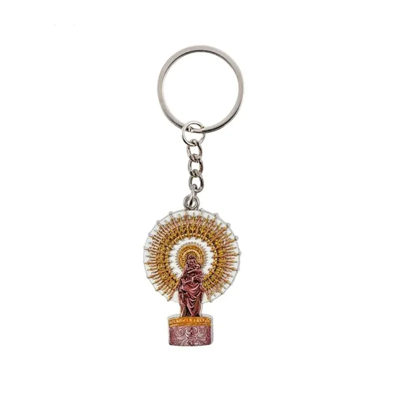 Virgen del Pilar Llavero metálico de 5.5 cm. con estuche de lata patr