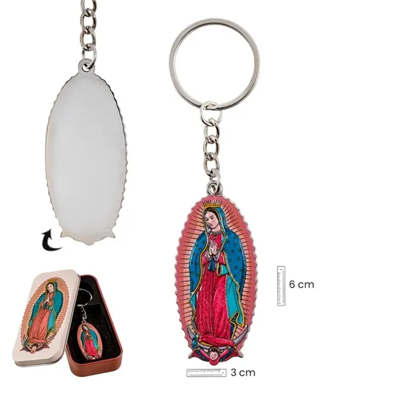 Virgen de Guadalupe Llavero metálico de 5.5 cm. con estuche de lata p