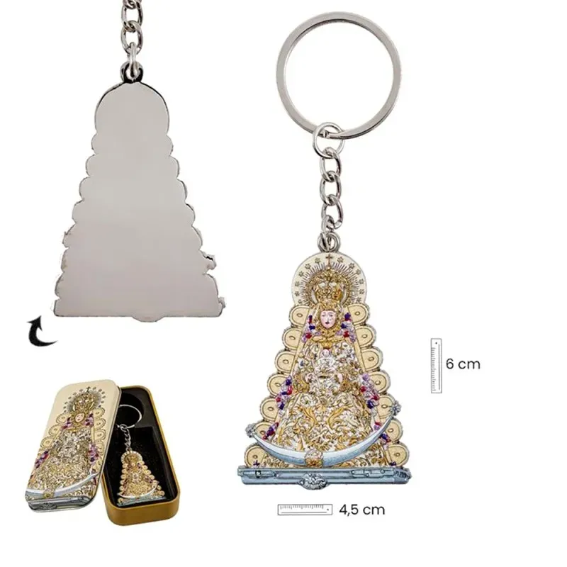 Virgen del Rocío Llavero metálico de 5.5 cm. con estuche de lata patr