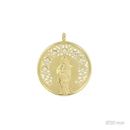 Virgen de la Alegría Colgante en Plata de Ley 925m chapado en oro con