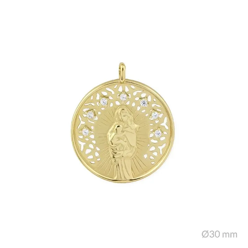 Virgen de la Alegría Colgante en Plata de Ley 925m chapado en oro con