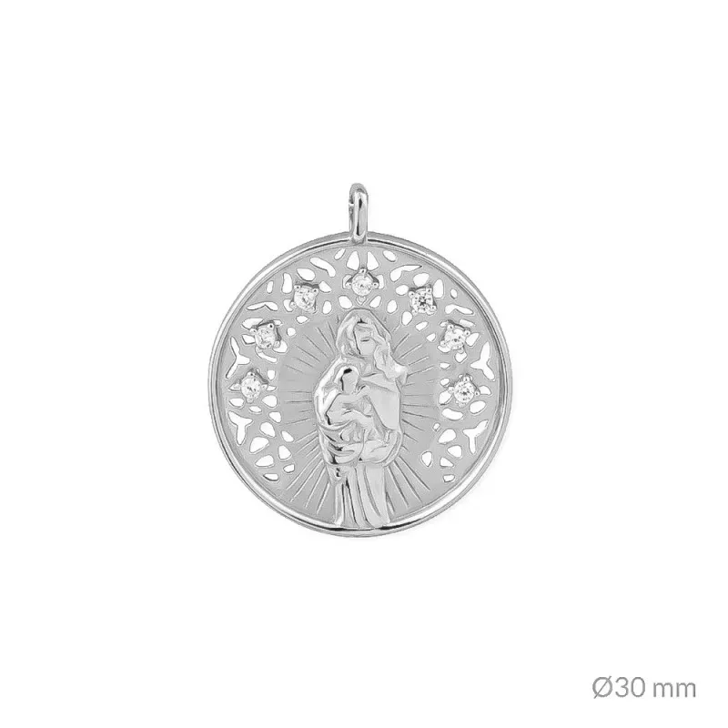 Virgen de la Alegría Colgante en Plata de Ley 925m con 30 mm. rodiado