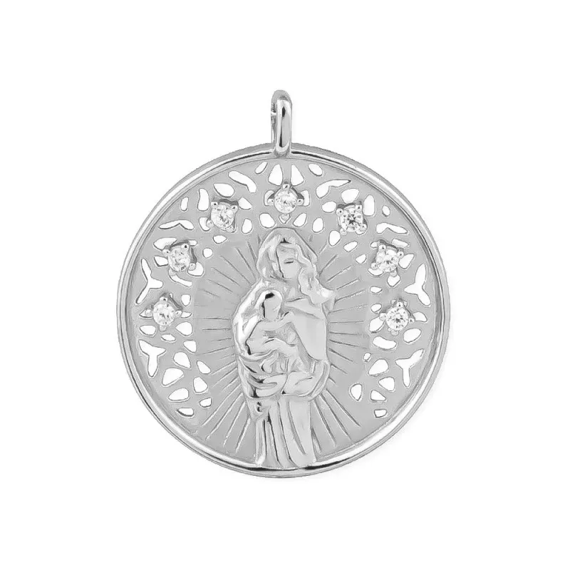 Virgen de la Alegría Colgante en Plata de Ley 925m con 30 mm. rodiado