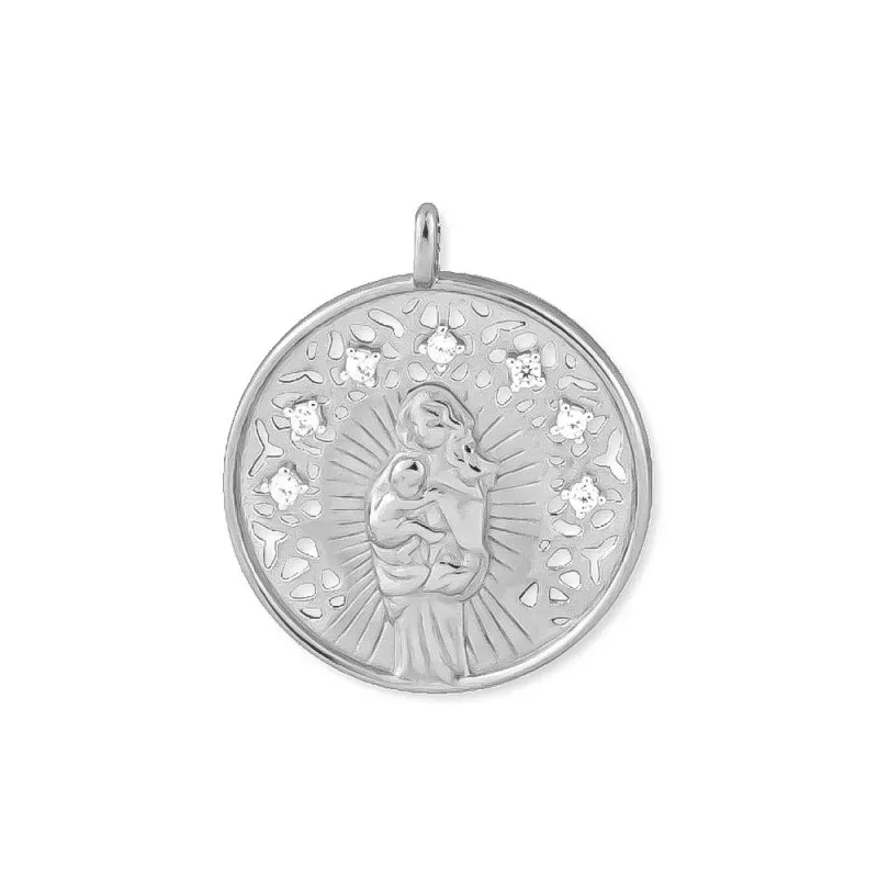 Virgen de la Alegría Colgante en Plata de Ley 925m con 22 mm. rodiado