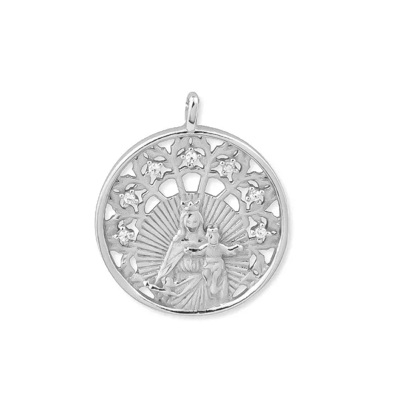 Virgen del Carmen Colgante en Plata de Ley 925m con 22 mm. rodiado co