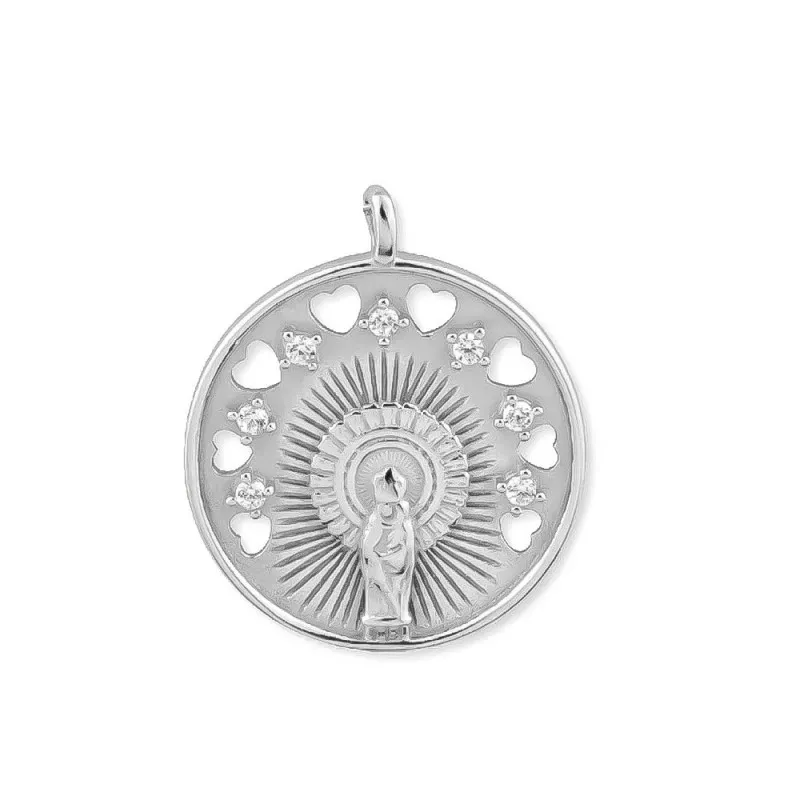 Virgen del Pilar Colgante en Plata de Ley 925m con 22 mm. rodiado con