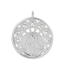 Virgen del Rocío Medalla en Plata de Ley 925m con 30 mm. rodiada con