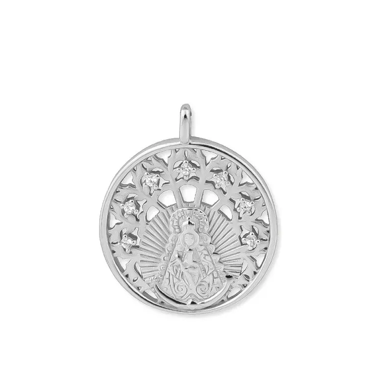 Virgen del Rocío Colgante en Plata de Ley 925m con 22 mm. rodiado con