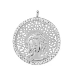Virgen María Colgante en Plata de Ley 925m con 30 mm. rodiado con cir