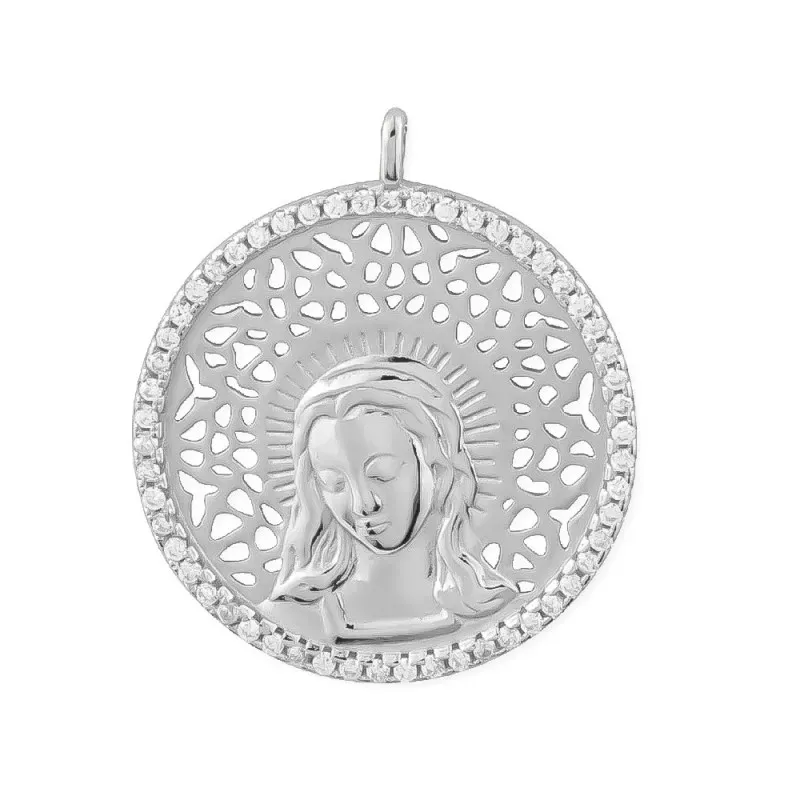 Virgen María Colgante en Plata de Ley 925m con 30 mm. rodiado con cir