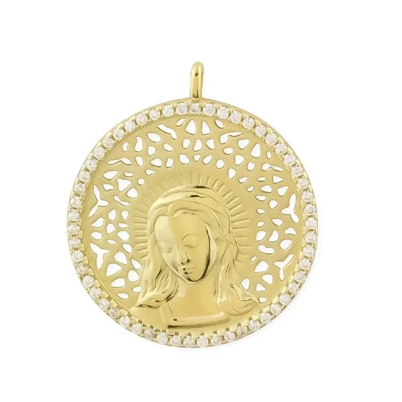 Virgen María Colgante en Plata de Ley 925m chapado en oro con 30 mm.