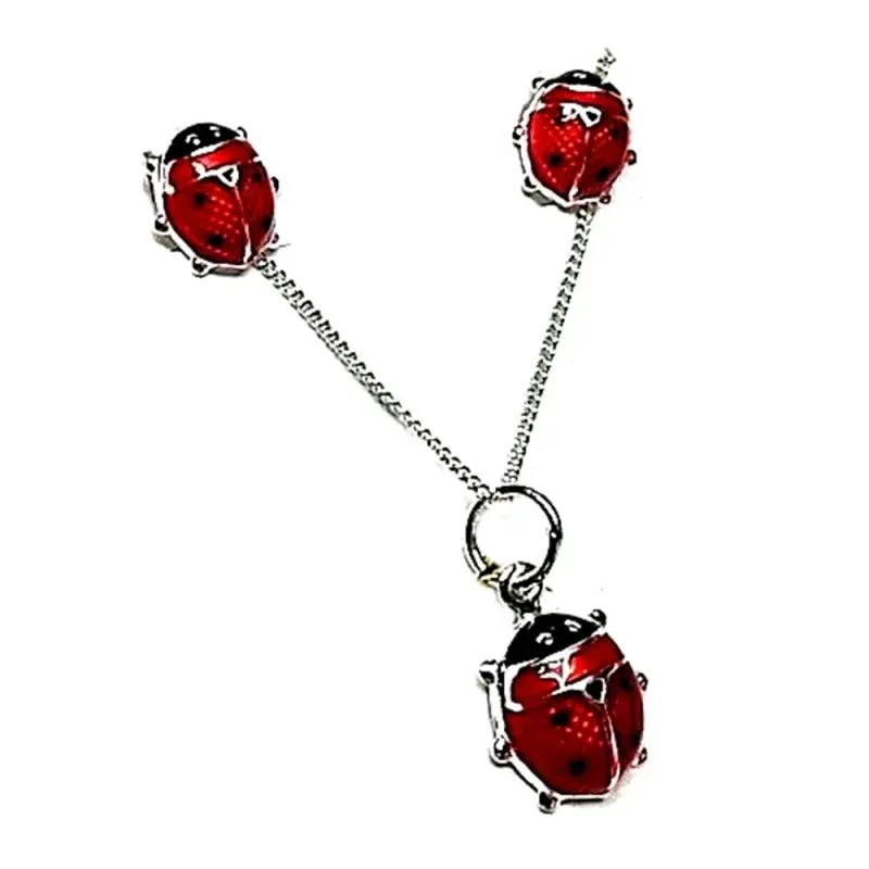 Juego plata ley 925m pendientes colgante mariquita esmaltada [AB0576]