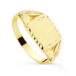 Sello oro 18k niño laterales tallados detalles bordes