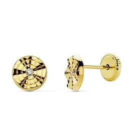 Pendientes oro 18k redondos 6mm. ondulados centro circonita [AB2381]
