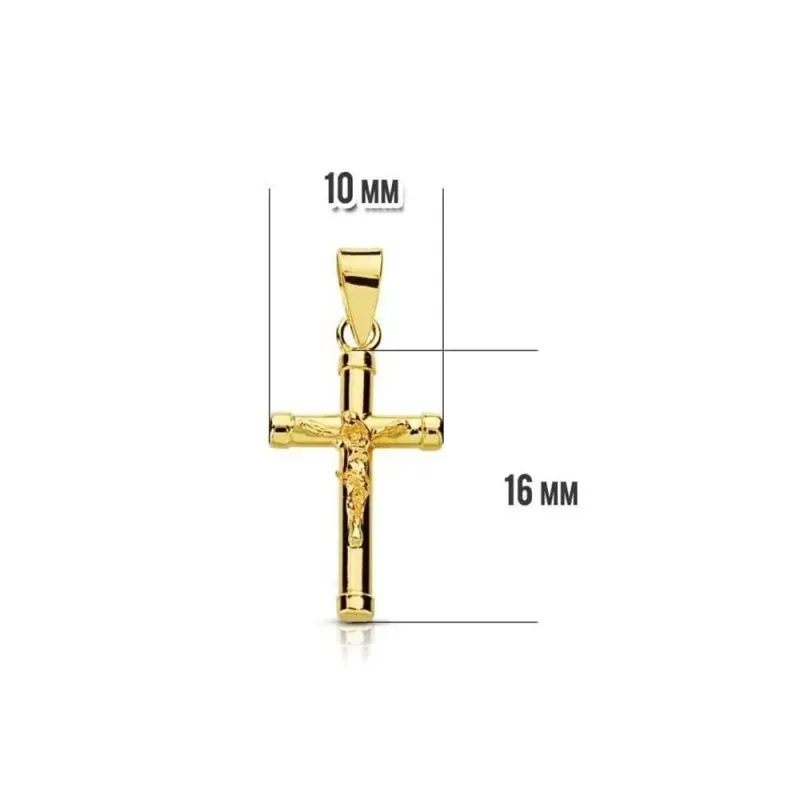 Crudifijo oro 18k Cristo 18mm. palo redondo liso chatones [7969]