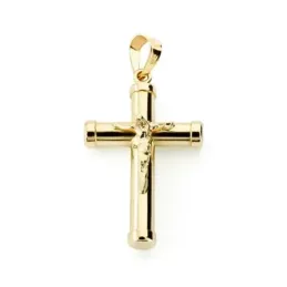 Cruz crucifijo oro 18k hueca 24mm. chatones [AB4649]