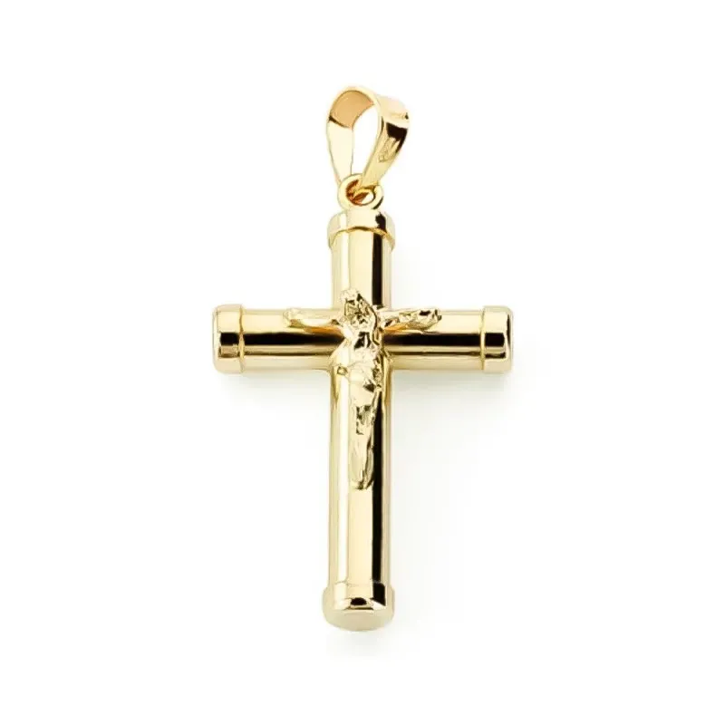 Cruz crucifijo oro 18k hueca 24mm. chatones [AB4649]