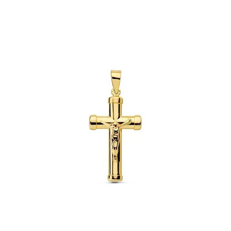 Cruz crucifijo oro 18k palo oval 24mm. achatada chatones [AA7284]