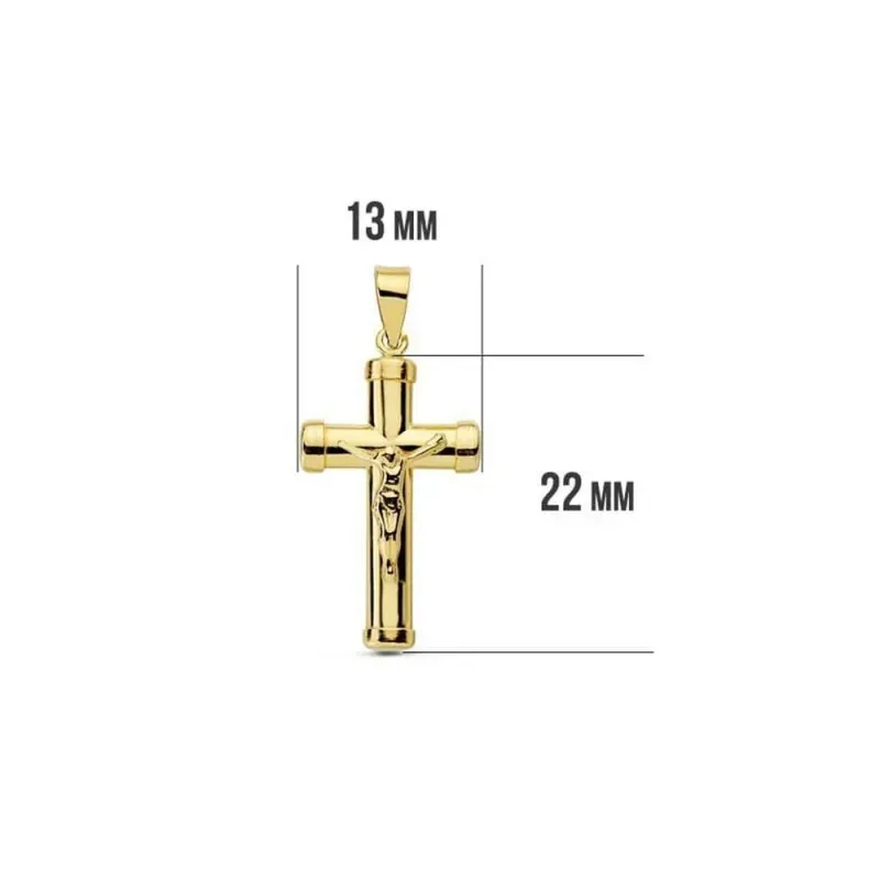 Cruz crucifijo oro 18k palo oval 24mm. achatada chatones [AA7284]