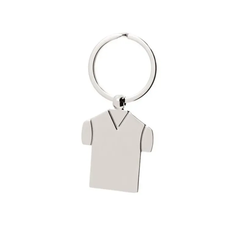 Llavero metálico de 8 cm. forma de camiseta 4 cm. plateado liso