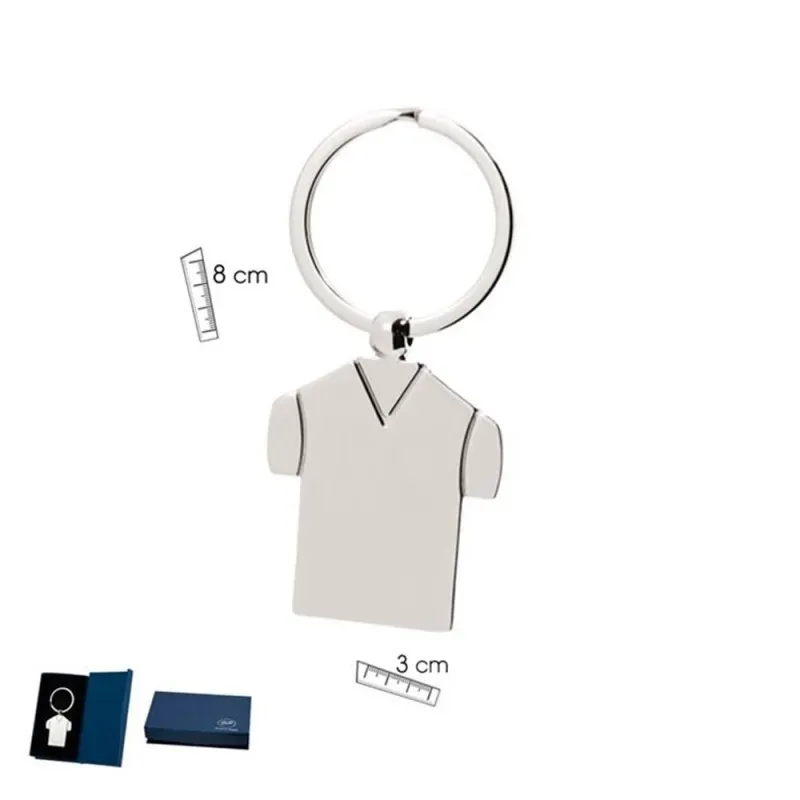 Llavero metálico de 8 cm. forma de camiseta 4 cm. plateado liso