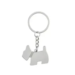 Llavero metálico de 8.5 cm. con forma de perro 4 cm. plateado liso. G