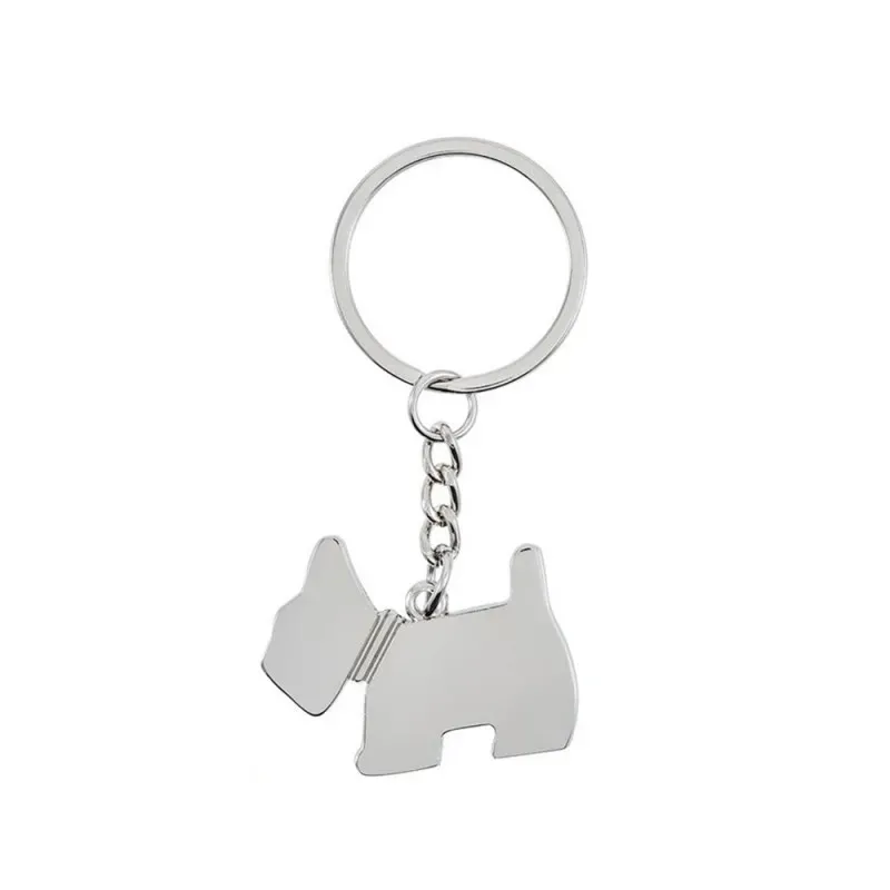 Llavero metálico de 8.5 cm. con forma de perro 4 cm. plateado liso. G