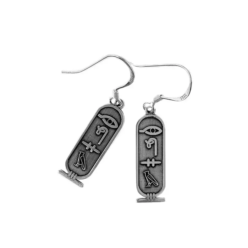 Pendientes plata Ley 925m cartucho egipcio 22mm. jeroglíficos persona