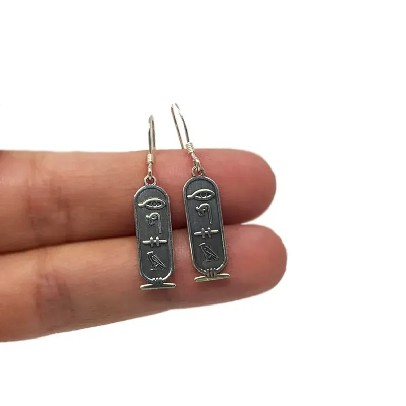 Pendientes plata Ley 925m cartucho egipcio 22mm. jeroglíficos persona