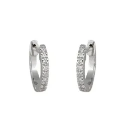 Pendientes oro blanco 18k mujer aros 9.6 mm. dieciocho diamantes 0.06