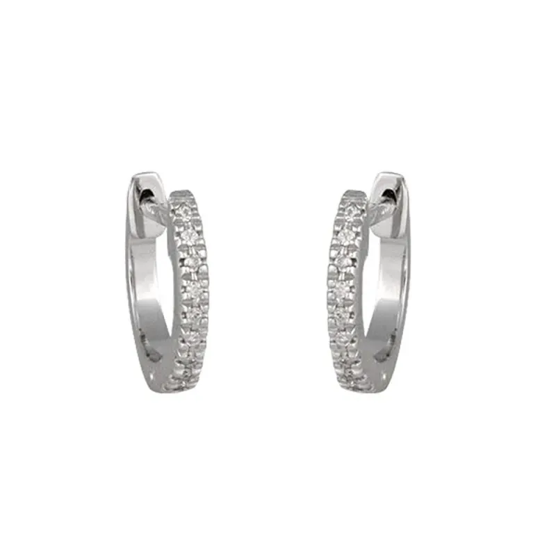 Pendientes oro blanco 18k mujer aros 9.6 mm. dieciocho diamantes 0.06