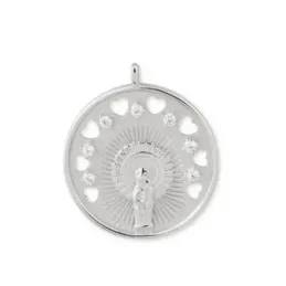 Virgen del Pilar Colgante en Plata de Ley 925m con 30 mm. rodiado con