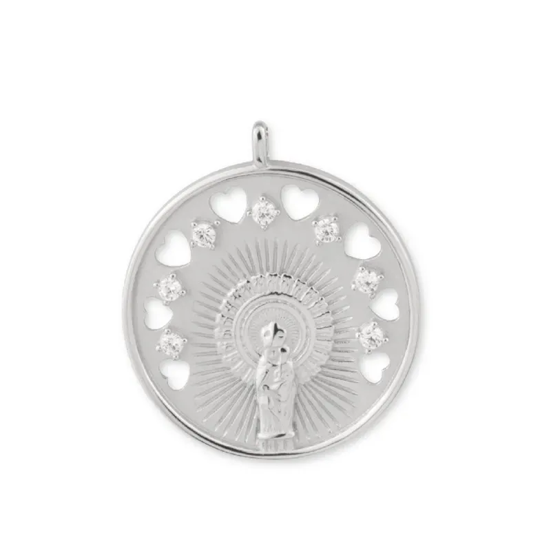 Virgen del Pilar Colgante en Plata de Ley 925m con 30 mm. rodiado con