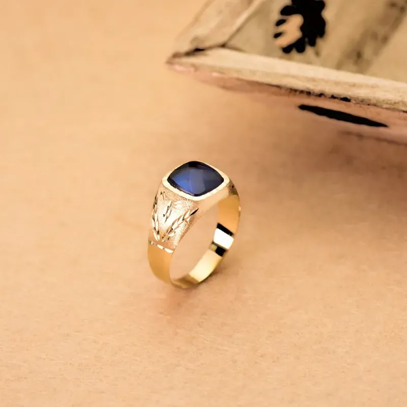 Sello oro 18k piedra espinela azul 9mm. cuadrado [AA2213]