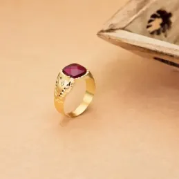 Sello oro 18k piedra espinela roja 9mm. cuadrado [AA2214]