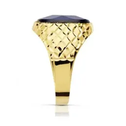 Sello oro 18k piedra espinela azul 14mm. oval [AA2303]