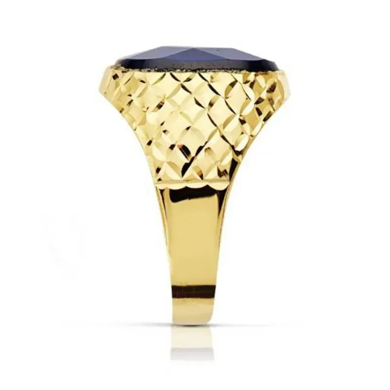 Sello oro 18k piedra espinela azul 14mm. oval [AA2303]