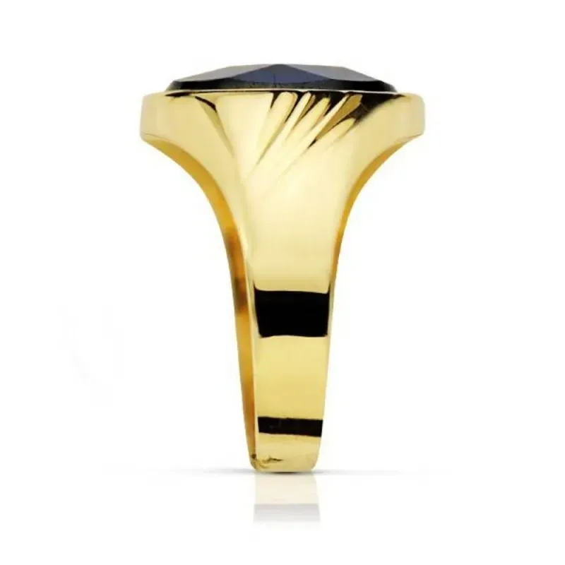 Sello oro 18k piedra espinela azul 14mm. oval [AA2305]