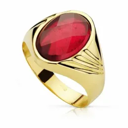 Sello oro 18k piedra espinela roja 14mm. oval [AA2306]