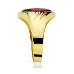 Sello oro 18k piedra espinela roja 14mm. oval [AA2306]